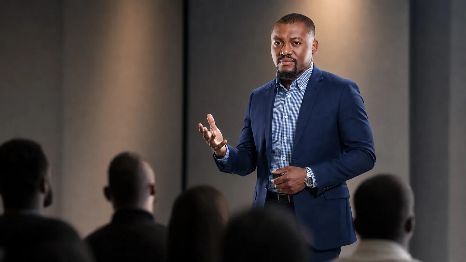 Smith a falar em palco para uma audiência